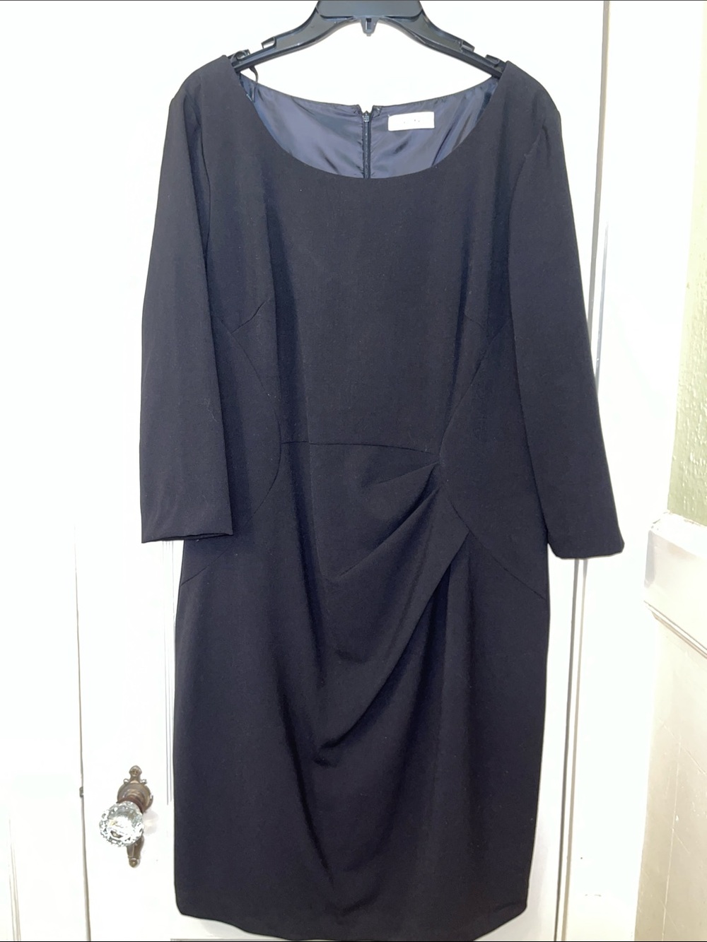 Calvin Klein Black Long-Sleeve Draped Sheath Dress